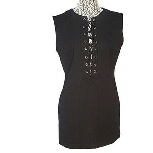 ENGLISH FACTORY Women's Textured Braided Front Short Sleeve Bodycon midi Dress M